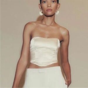 Reformation Maia 100% Silk Champagne Ivory Strapless Corset Top Size 10